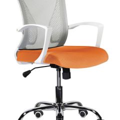 Кресло BRABIX "Wings MG-306", пластик белый, хром, сетка, серое/оранжевое, 532011 в Александровском - alexsandrovskoe.mebel24.online | фото