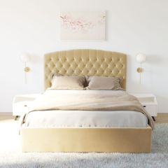 Кровать Берлин с ПМ 2000 (экокожа бежевая) в Александровском - alexsandrovskoe.mebel24.online | фото 2