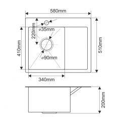 Мойка HD5851L MELANA ProfLine 3,0/200 САТИН врезная прямоугольная с коландером HD5851L в Александровском - alexsandrovskoe.mebel24.online | фото 2