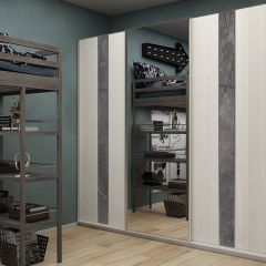 Шкаф-купе 1950 серии SILVER S4+S1+S4 B22+PL4 (по 2 ящика лев/прав+F обр.штанга) профиль «Серебро» в Александровском - alexsandrovskoe.mebel24.online | фото