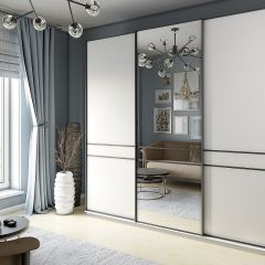 Шкаф-купе 2100 серии SOFT D5+D4+D5+B22+PL3 (по 2 ящика лев/прав+2штанги) профиль «Графит» в Александровском - alexsandrovskoe.mebel24.online | фото
