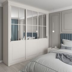 Шкаф-купе 2150 серии NEW CLASSIC K4+K4+K4+B22+PL4(по 2 ящика лев/прав+F обр.штанга) профиль «Капучино» в Александровском - alexsandrovskoe.mebel24.online | фото
