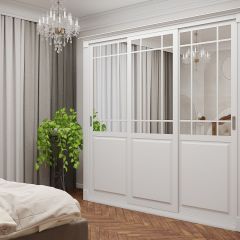 Шкаф-купе 2150 серии NEW CLASSIC K5+K5+K5+B22+PL3 (по 2 ящика лев/прав+1 штанга+1полка) профиль «Капучино» в Александровском - alexsandrovskoe.mebel24.online | фото