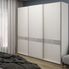 Шкаф-купе 2250 серии SILVER S5+S5+S5 B22+PL4 (по 2 ящика лев/прав+F обр.штанга) профиль «Серебро» в Александровском - alexsandrovskoe.mebel24.online | фото