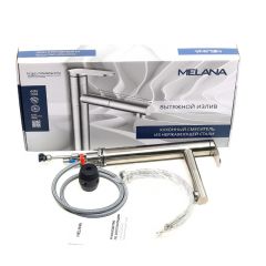 Смеситель д/кухни MELANA-F610303 Stello нерж.сталь, однорычажный, сатин, вытяжной излив в Александровском - alexsandrovskoe.mebel24.online | фото 2