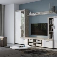 Стенка SKYE (Beton Jasny Atelier/белый) в Александровском - alexsandrovskoe.mebel24.online | фото