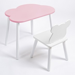 Комплект детский стол ОБЛАЧКО и стул МИШКА ROLTI Baby (розовая столешница/белое сиденье/белые ножки) в Александровском - alexsandrovskoe.mebel24.online | фото
