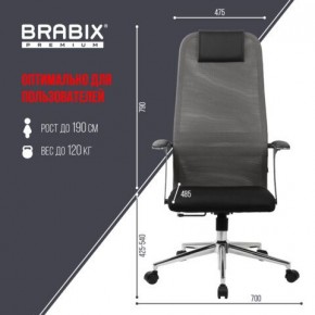 Кресло офисное BRABIX PREMIUM "Ultimate EX-801" хром, плотная двойная сетка Х2, черное/серое, 532918 в Александровском - alexsandrovskoe.mebel24.online | фото 5