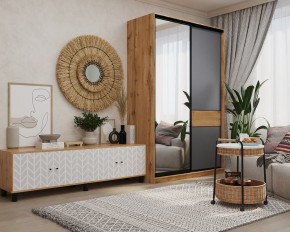 Шкаф-купе SLIM 2-х дверный BS15-6.ZD с зеркалом (дуб вотан/белый/темно-серый/черный муар) в Александровском - alexsandrovskoe.mebel24.online | фото 3