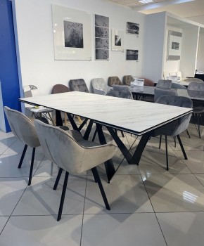 Стол RIETI 200 KL-99 Белый мрамор матовый, итальянская керамика / черный каркас, ®DISAUR в Александровском - alexsandrovskoe.mebel24.online | фото 3