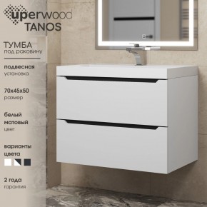 Тумба под раковину Uperwood Tanos 70 см, подвесная, белая/графит в Александровском - alexsandrovskoe.mebel24.online | фото 3