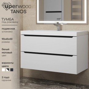 Тумба под раковину Uperwood Tanos 90 см, подвесная, белая/графит в Александровском - alexsandrovskoe.mebel24.online | фото 3